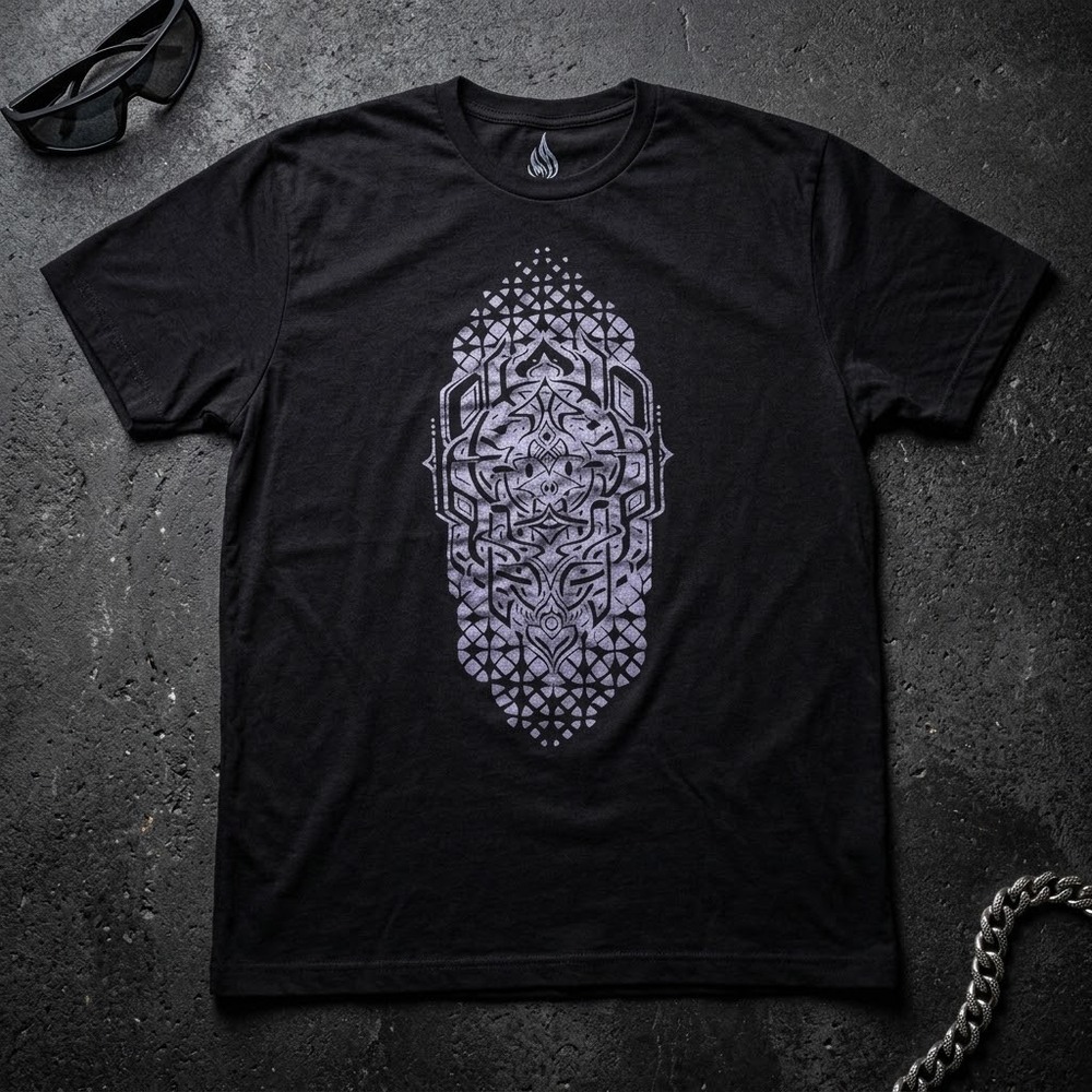 Threyda Men's XL Graphic T-Shirt Black Geometric Visionary Cyber Rave Archive